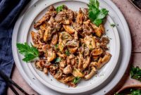 White Wine Garlic Butter Sautéed Oyster Mushrooms with Fresh Herbs