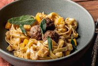 Winter Spice Fettuccine with Rosemary Sage Meatballs