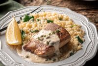 Lemon Caper Yellowtail with Spinach Orzo