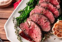 Aromatic Garlic-Thyme Tenderloin Roast with Red Wine Reduction