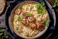 Vanilla Grapefruit Cream Pasta with Seared Scallops