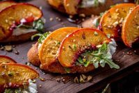 Golden Peach Crostini with Savory Blue Cheese Cloud
