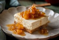 Spiced Apple Cider Cheesecake Bars with Caramel Apple Topping