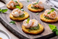 Pesto Polenta Bites with Buttery Poached Shrimp