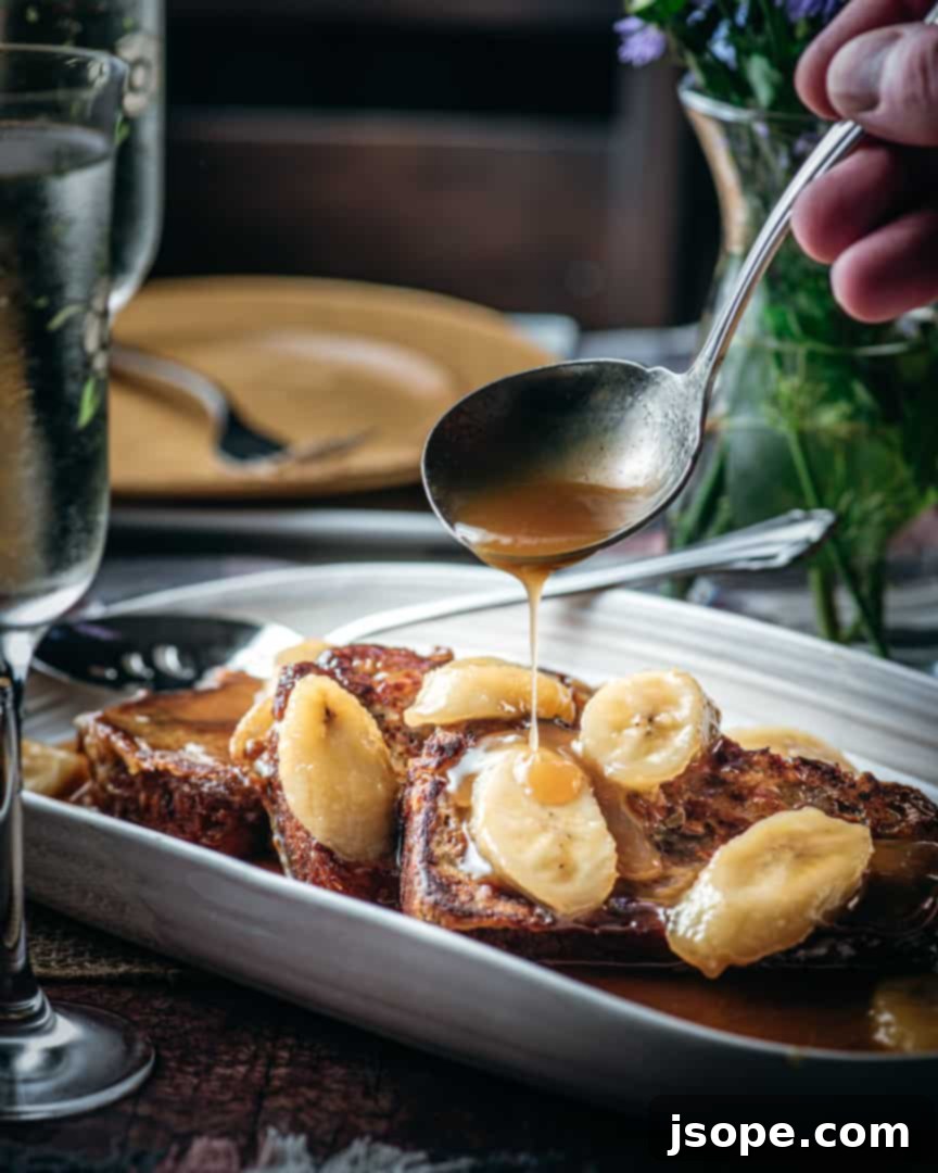 Bananas Foster atop the Banana Bread French Toast