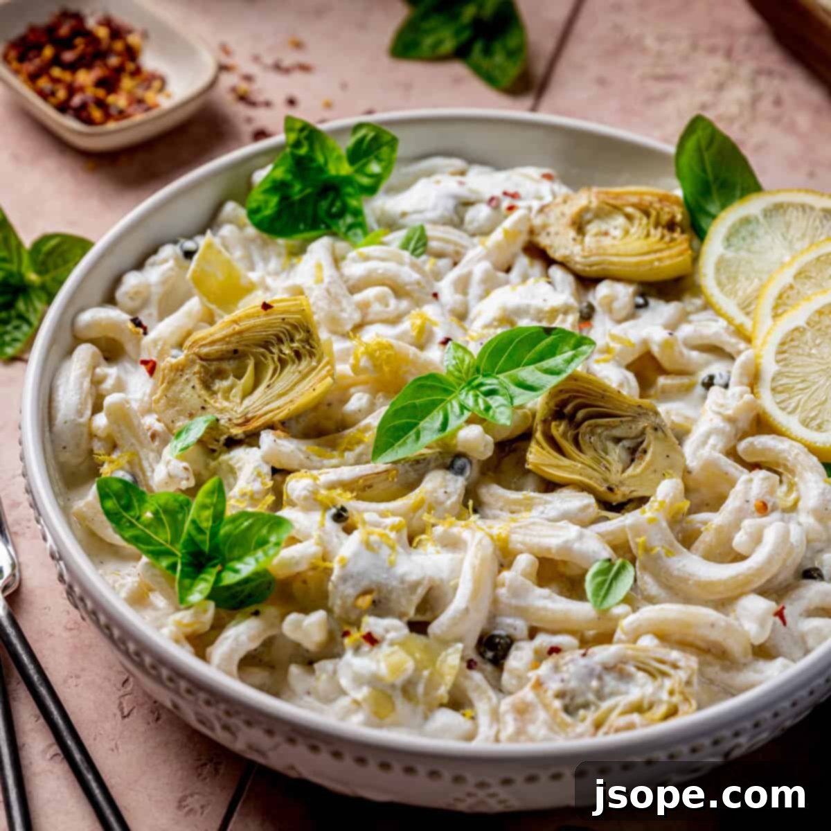 Lemon Caper Ricotta Casarecce with Artichokes