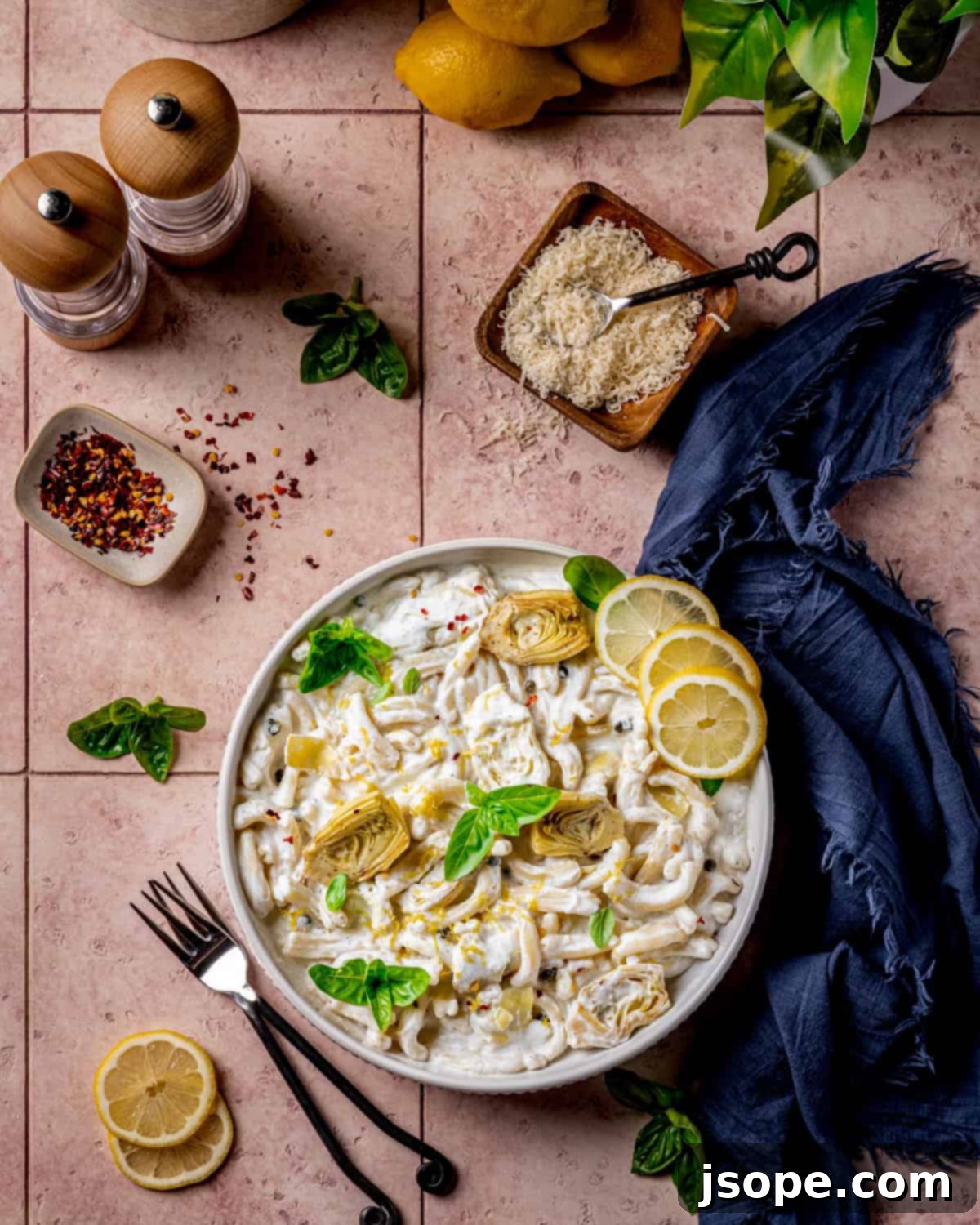 Lemon Caper Ricotta Casarecce with Artichokes