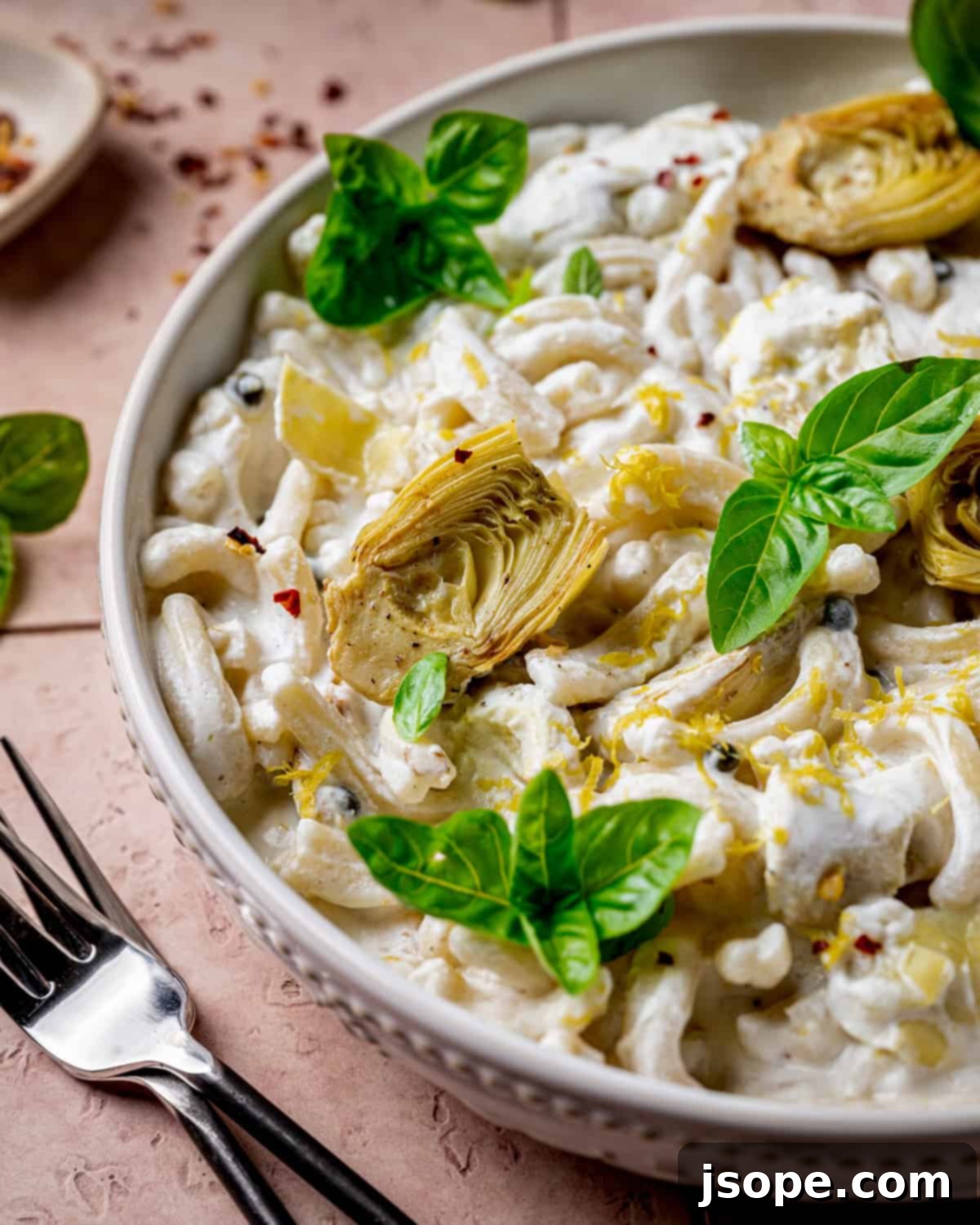 Lemon Caper Ricotta Casarecce with Artichokes