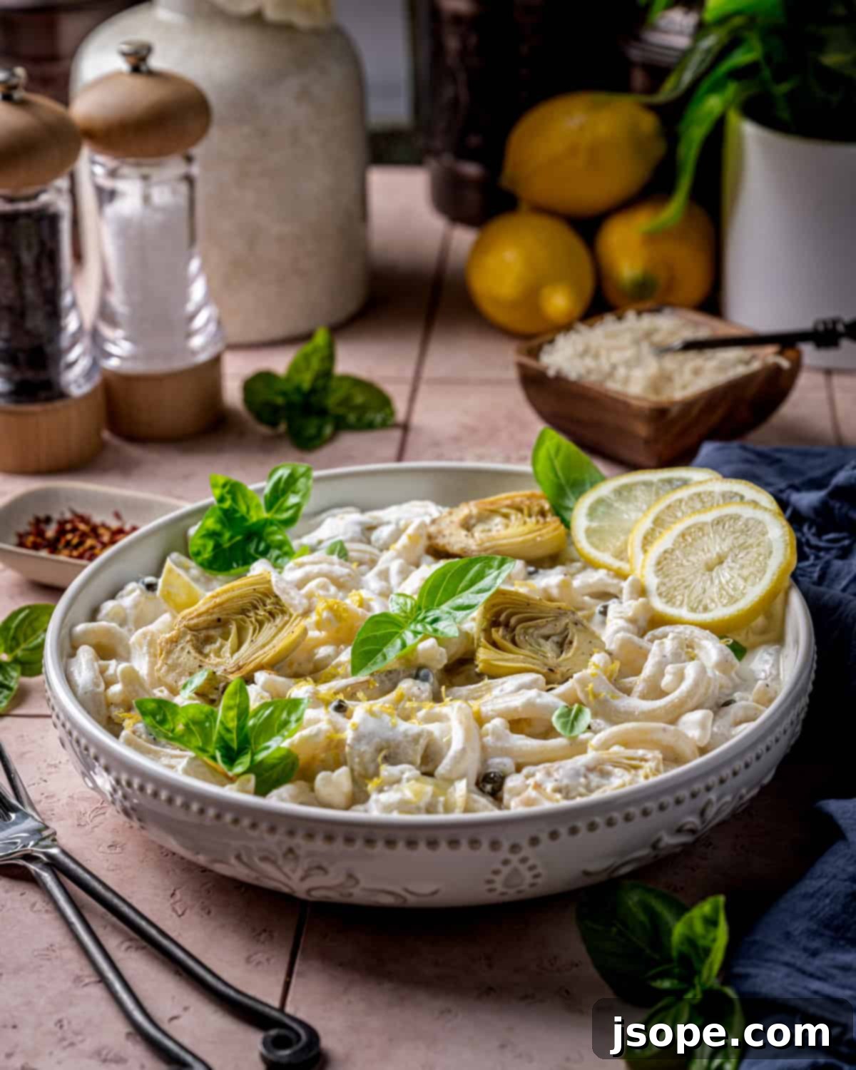 Lemon Caper Ricotta Casarecce with Artichokes