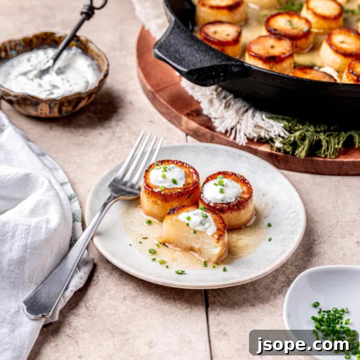 Garlic Rosemary Fondant Potatoes with Crème Fraîche - A classic French side dish
