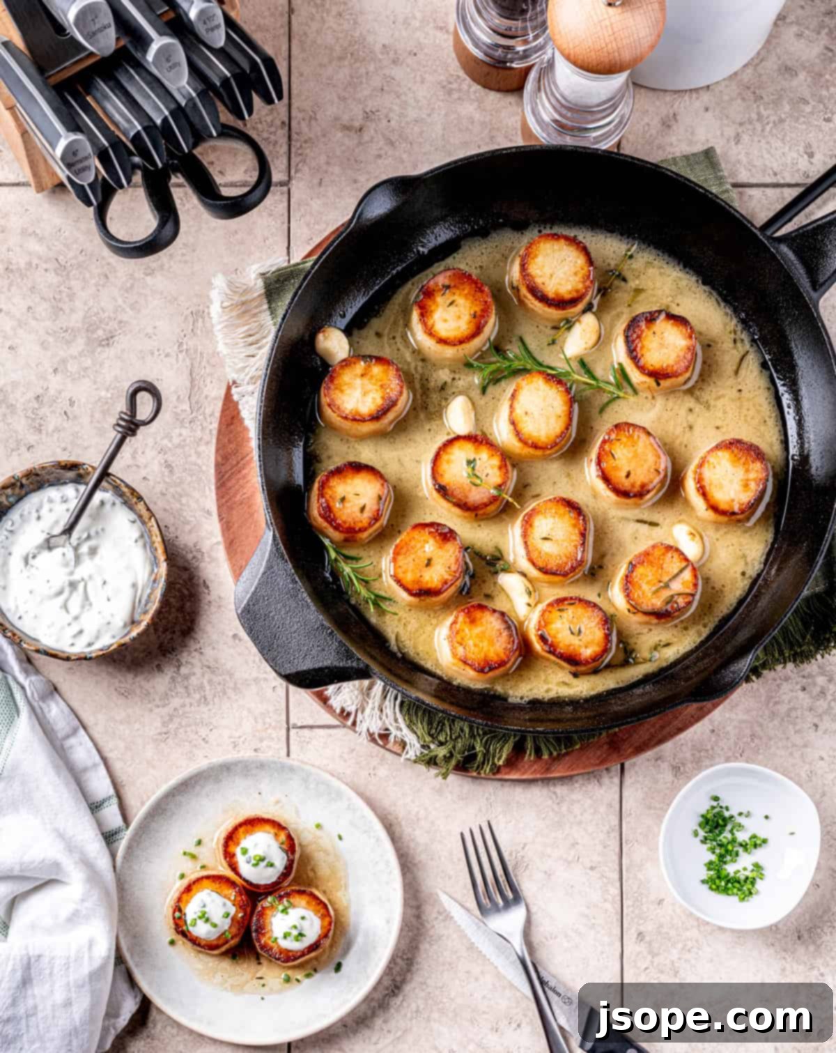 Garlic Rosemary Fondant Potatoes with Creme Fraiche - Perfectly seared and braised