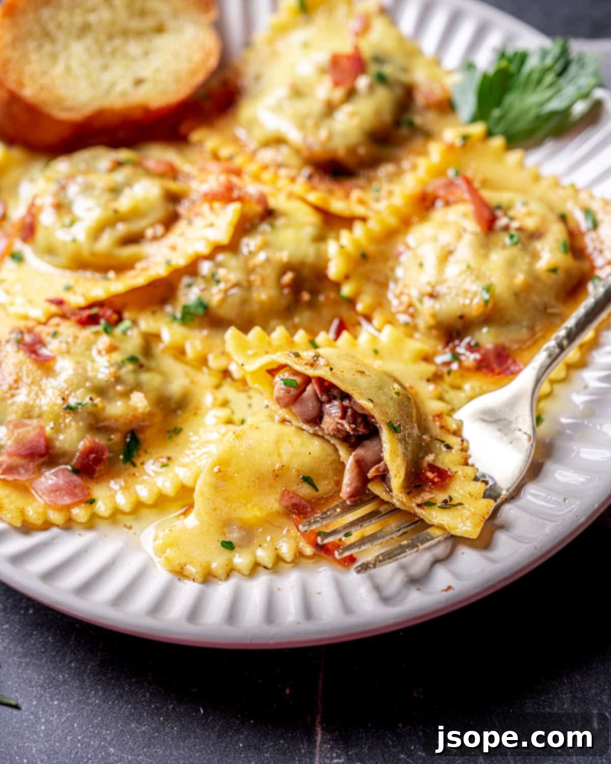 Golden Brown Butter Ravioli with Savory Mushroom Prosciutto 4 Mushroom Prosciutto Ravioli with Garlic Rosemary Brown Butter