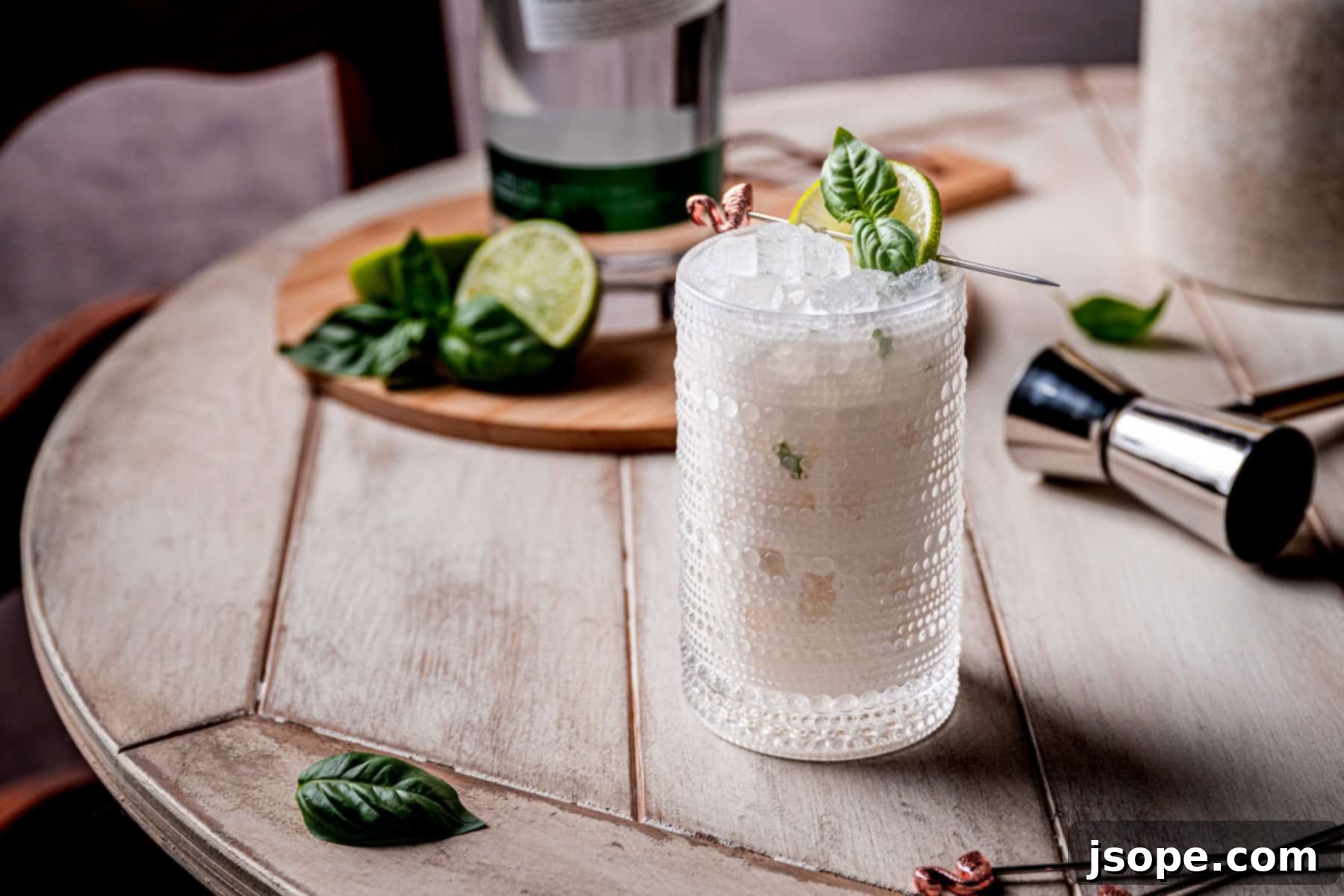 Garnished Shimmy Shimmy Coconut Basil Lime Gin Cocktail