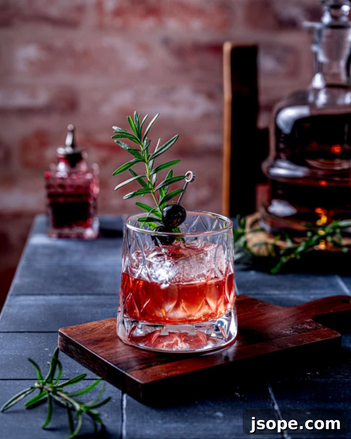 Spiced Cranberry Old Fashioned with fresh cranberries and rosemary garnish.
