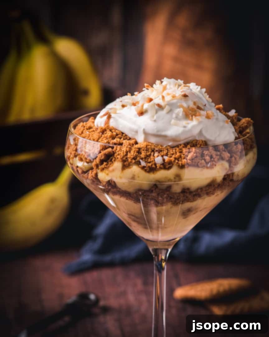 Banana Pudding with Biscoff cookies, homemade whipped cream, and toasted coconut