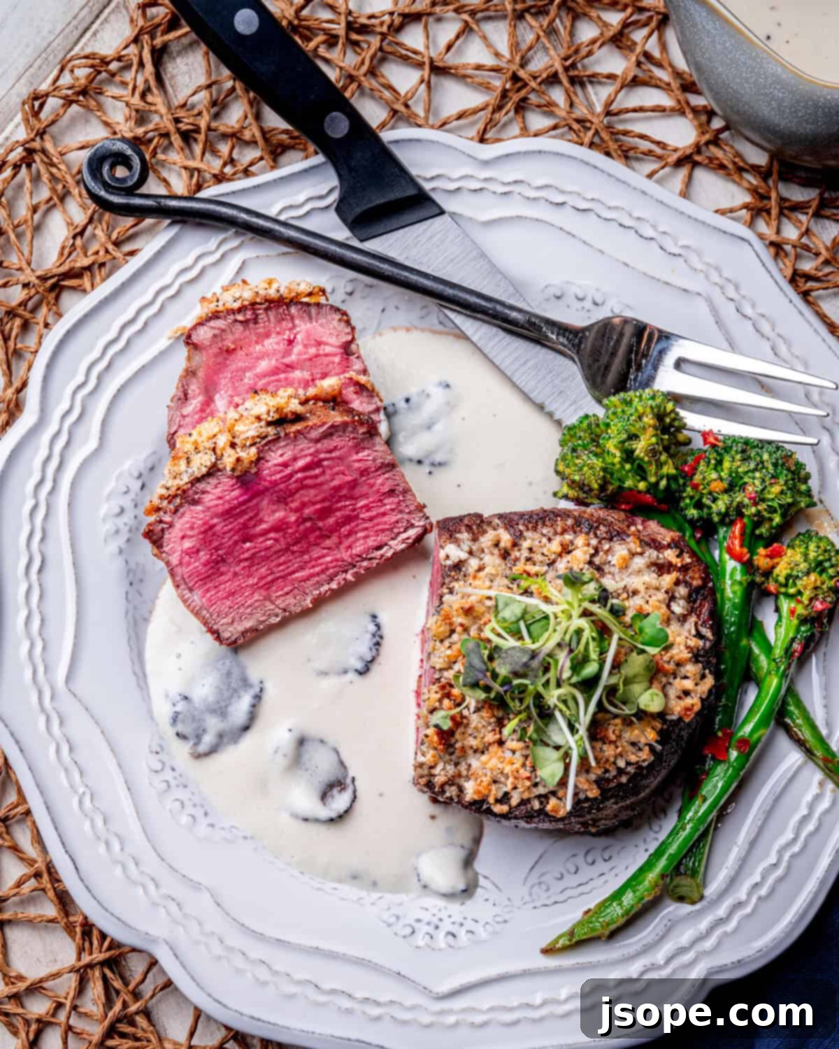Parmesan Crusted Filet Mignon with Truffle Cream Sauce