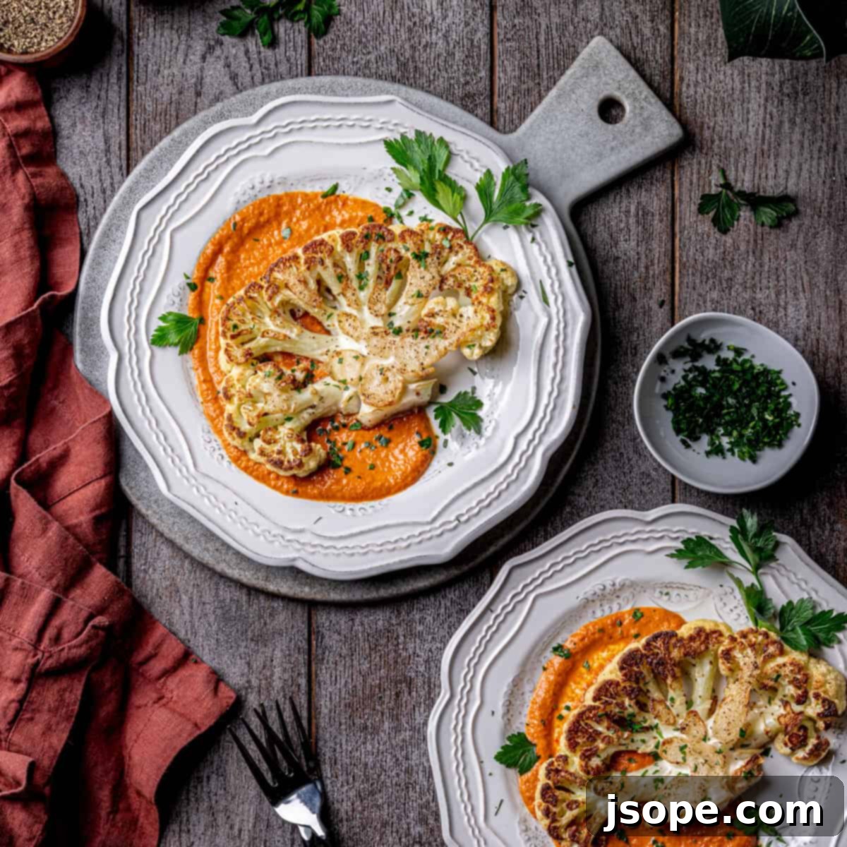 Roasted Cauliflower Steaks with Homemade Romesco Sauce