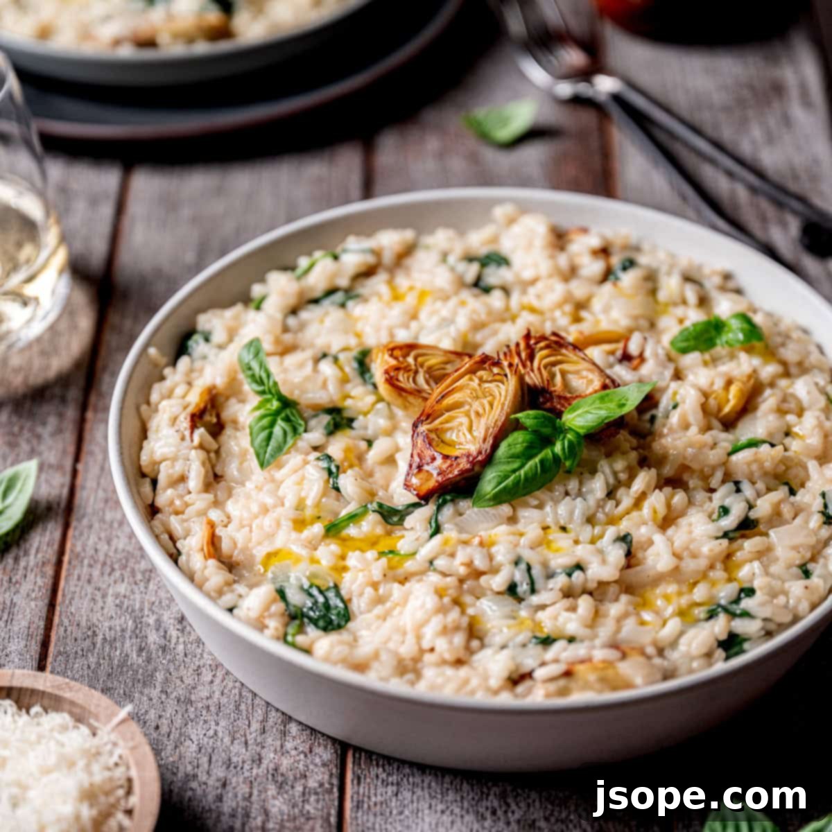 Luxurious Spinach Artichoke Risotto with Mascarpone 2 Spinach Artichoke Risotto with Creamy Mascarpone Cheese