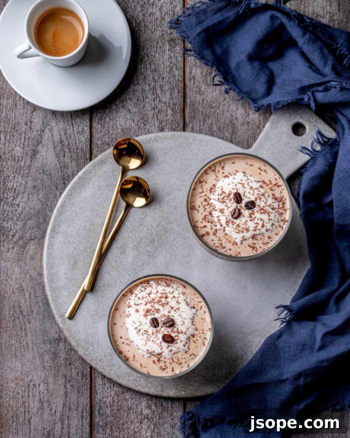 Coffee Panna Cotta with Chocolate Ganache in serving cups