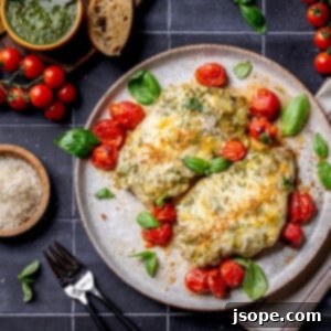 Cheesy Pistachio Pesto Chicken with Roasted Cherry Tomatoes