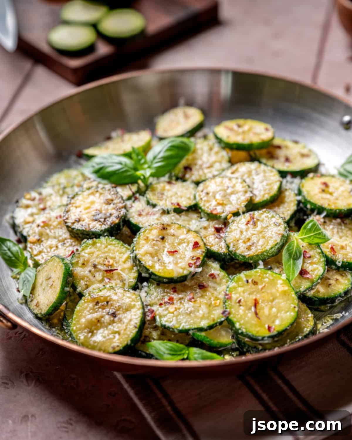 Italian Herb Sautéed Zucchini - with fresh basil on top