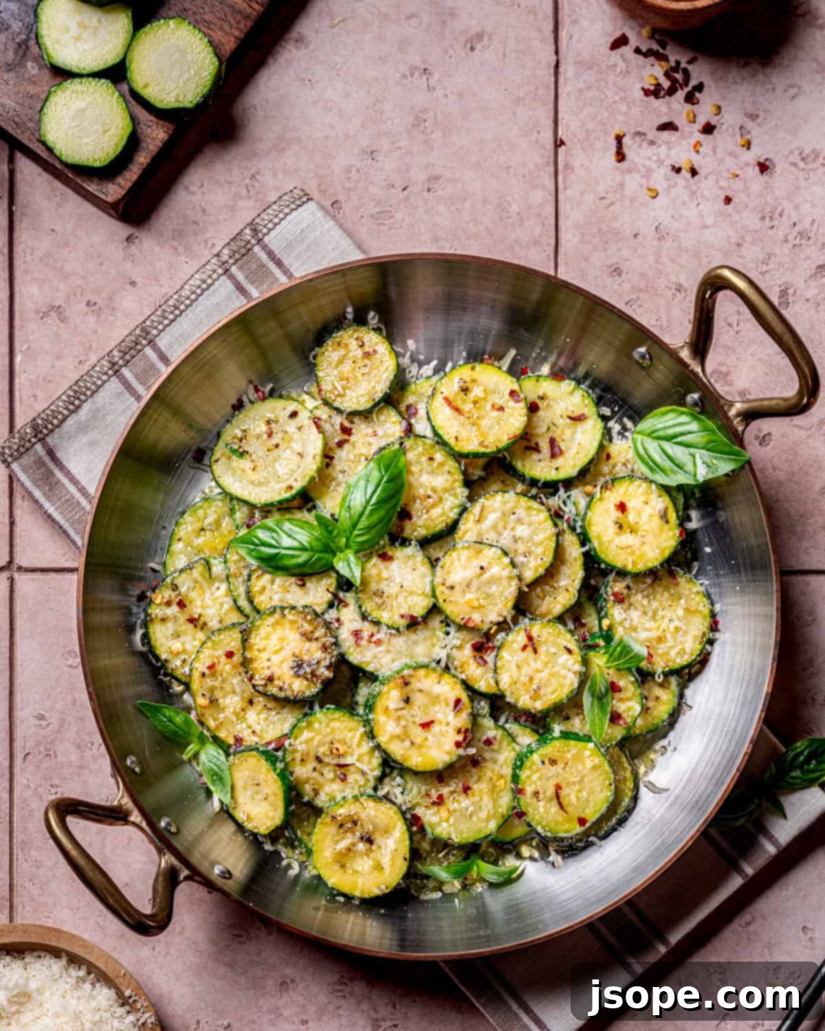 Italian Herb Sautéed Zucchini Squash - full dish on white plate