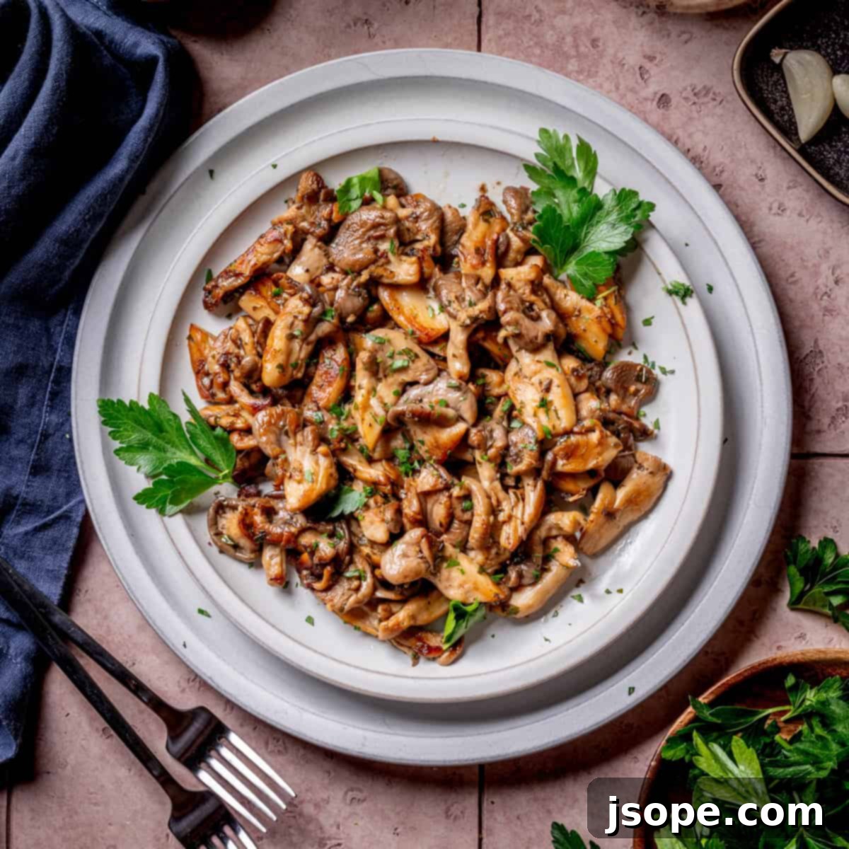 White Wine Garlic Butter Sautéed Oyster Mushrooms