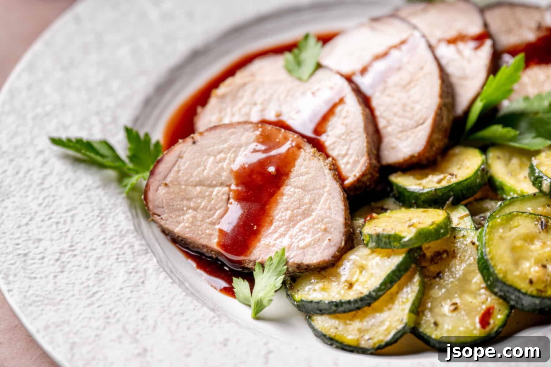Close-up of dry-rubbed pork tenderloin on a rustic wooden board