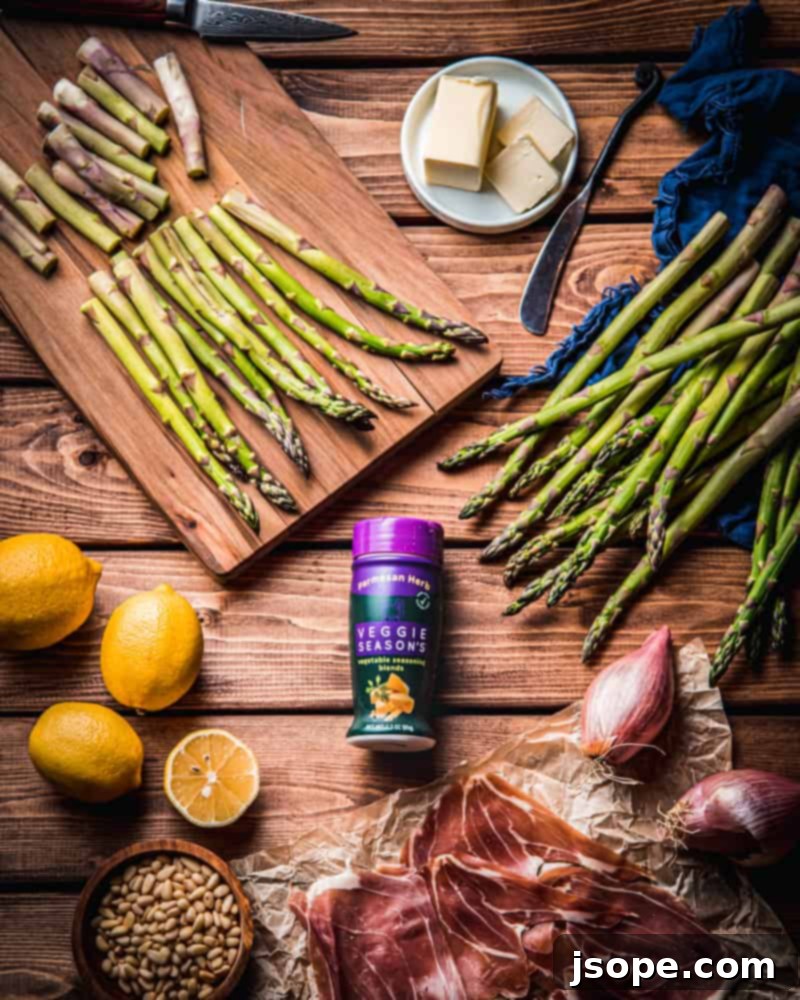 Parmesan Herb Asparagus with Prosciutto and Pine Nuts