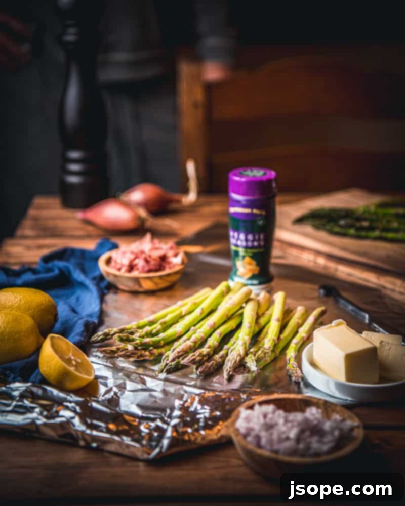 Lay the asparagus on the foil