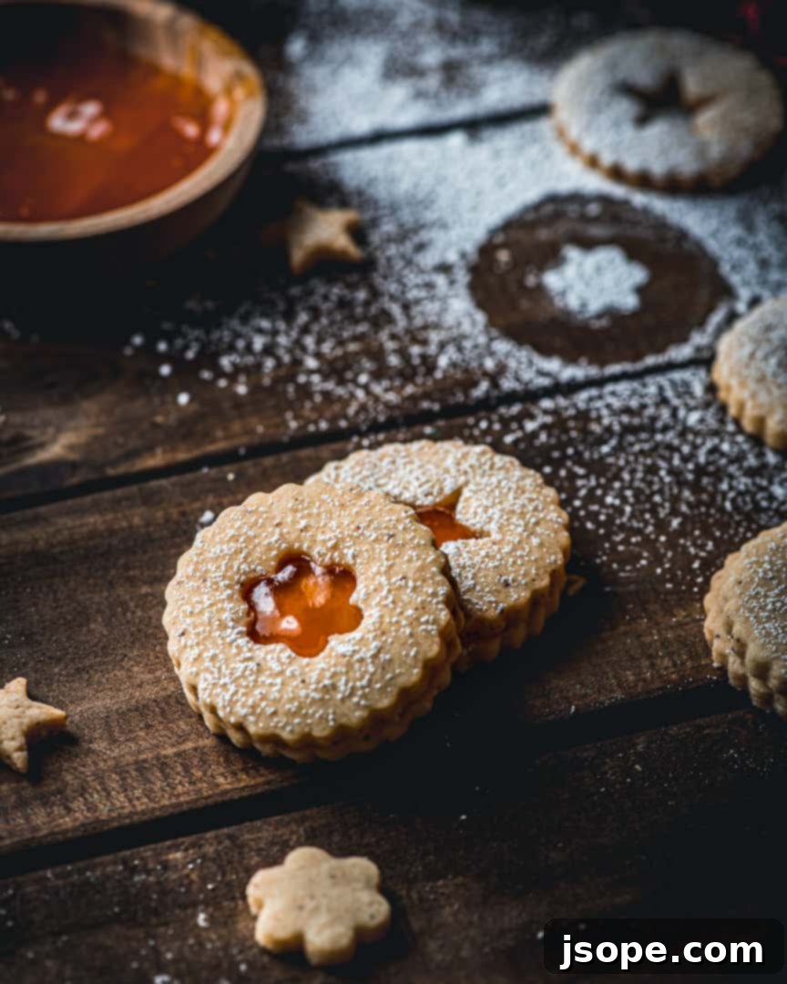 Holiday Brown Butter Linzer Cookies with Passion Fruit Jelly