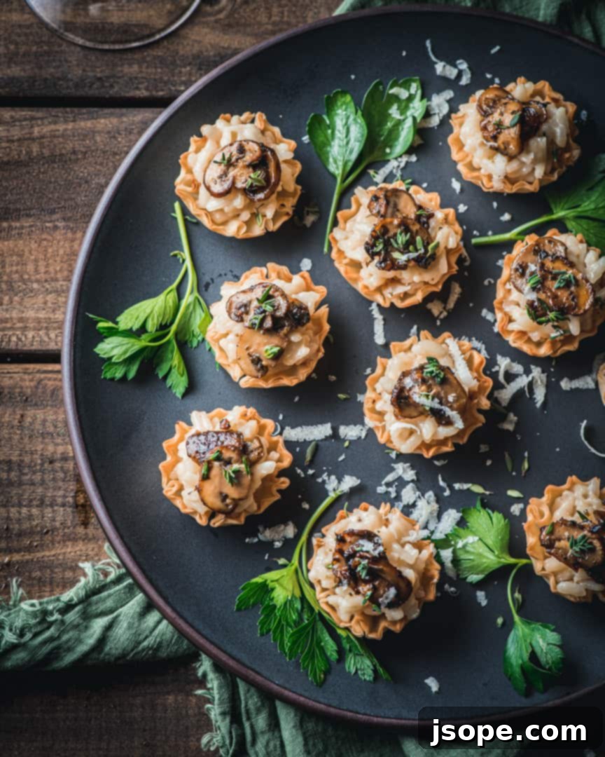 Parmesan Risotto and Mushroom Ragù Phyllo Cup Bites - the ultimate holiday appetizer