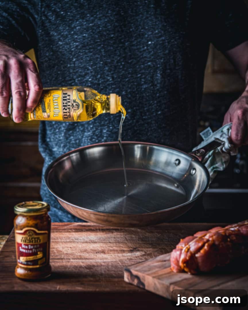 Olive oil perfect for searing the pork