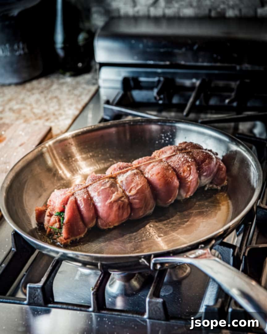 Pork tied in kitchen twine