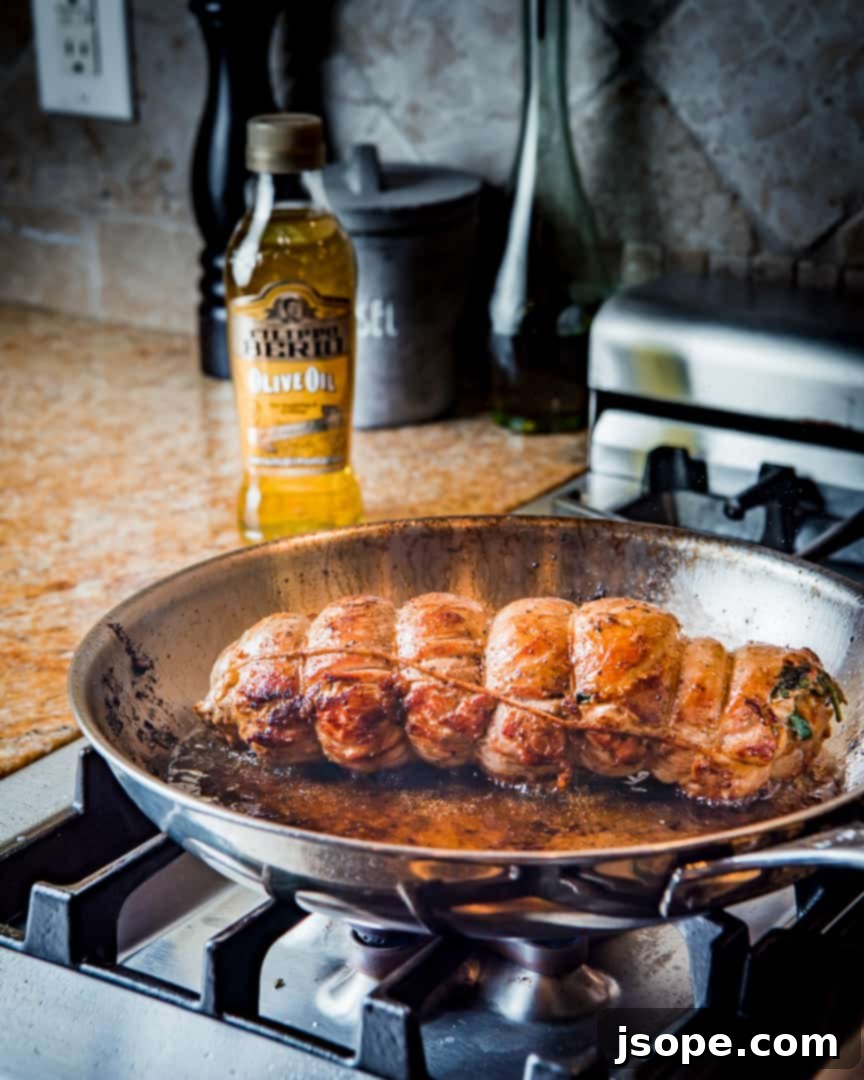 Searing pork to golden brown