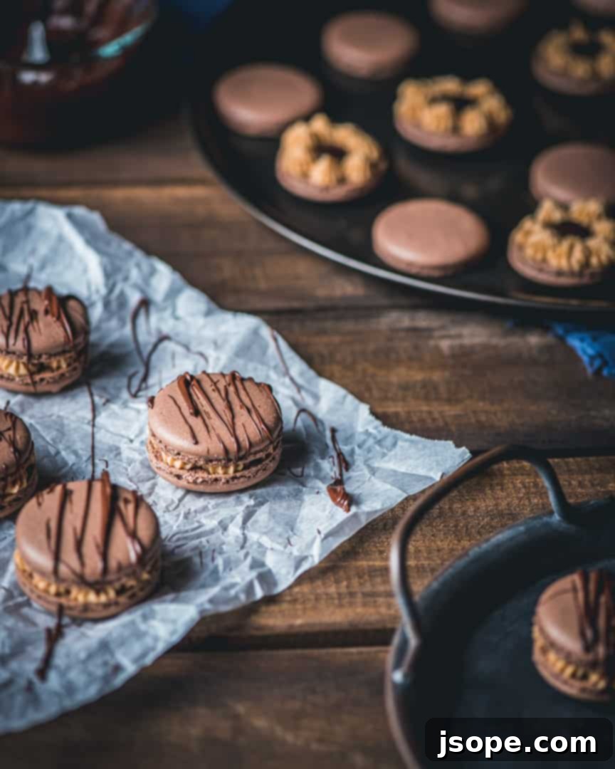 Assembled Chocolate Peanut Butter Cup Macarons