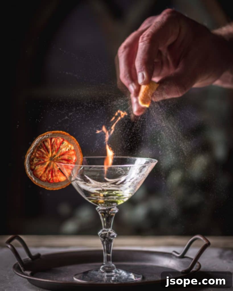 Yellow Chartreuse liqueur being swirled in a glass for a flaming rinse effect
