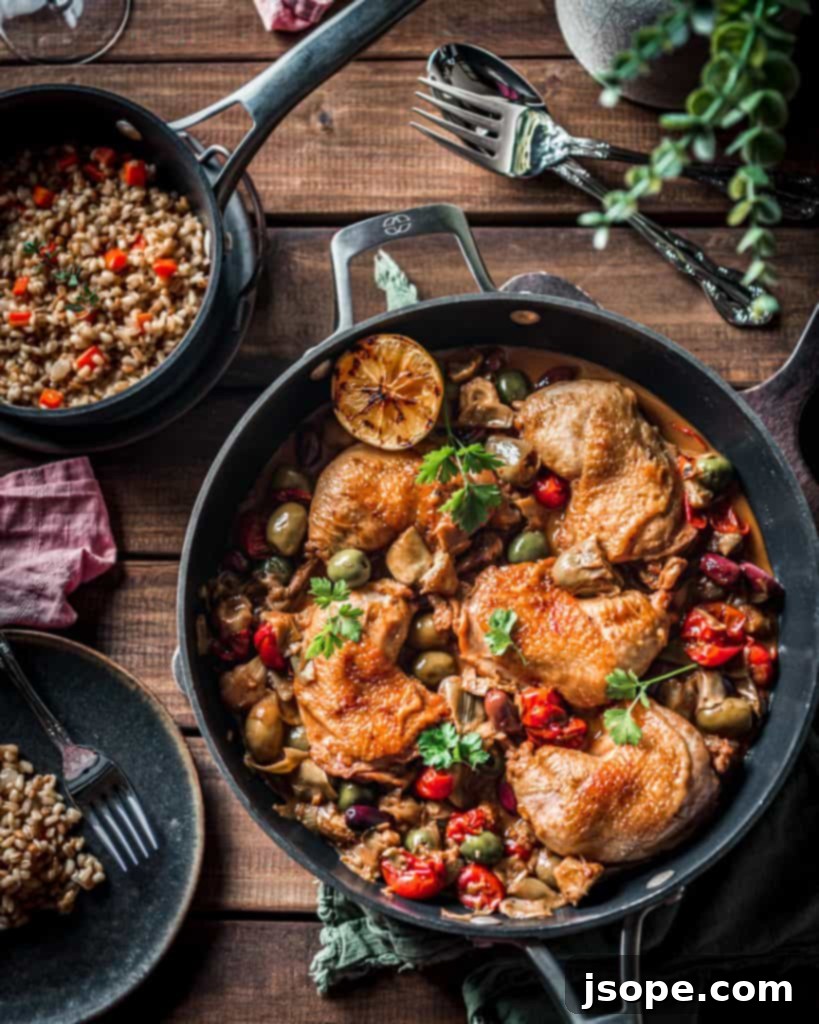 Olive and Artichoke Braised Chicken and Barely Pilaf