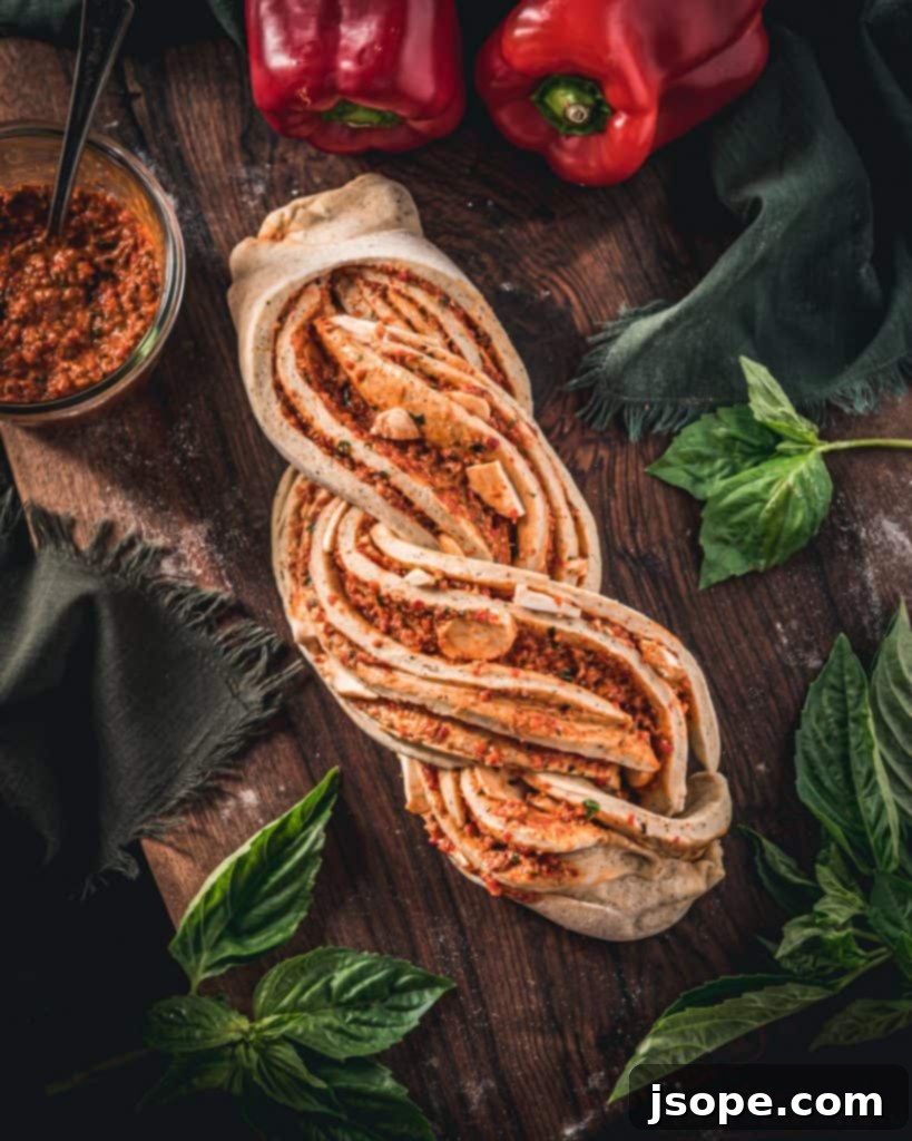 Twisted bread with pesto and mozzarella