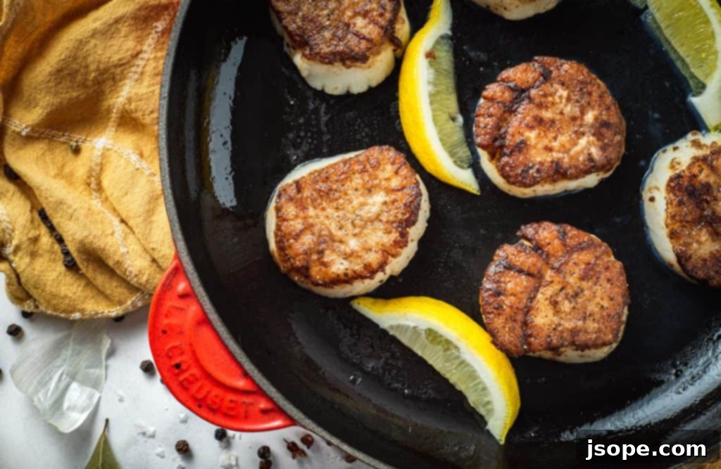 A non-stick pan with melting butter, ready for scallops.
