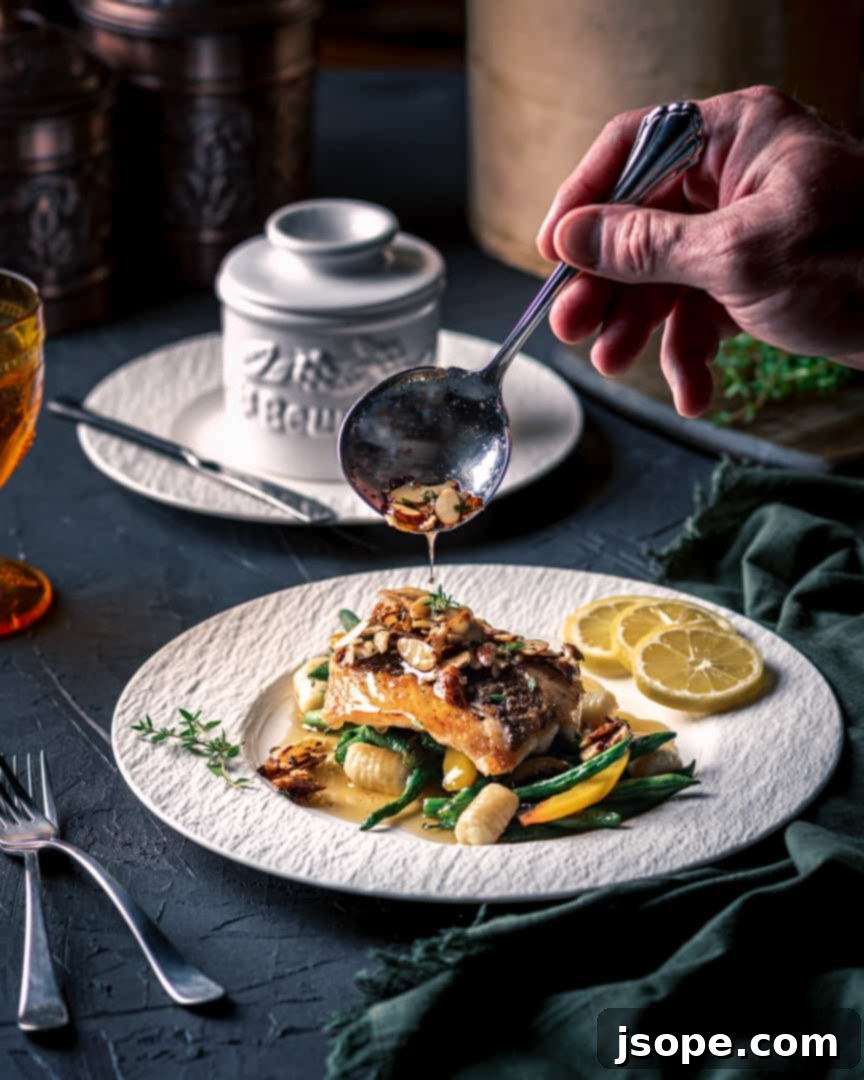 Almond lemon butter sauce served over Red Snapper