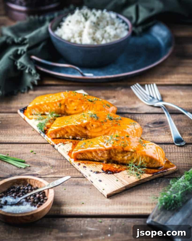 Sunshine Glazed Grilled Salmon 6 Beautifully plated Grilled Salmon with Passion Fruit Glaze, ready to serve.