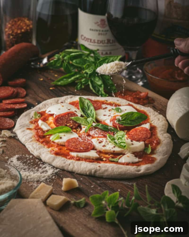 Delicious homemade pizza with fresh sauce and a variety of toppings.