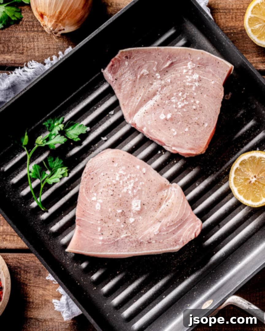 Swordfish prepped and in the pan