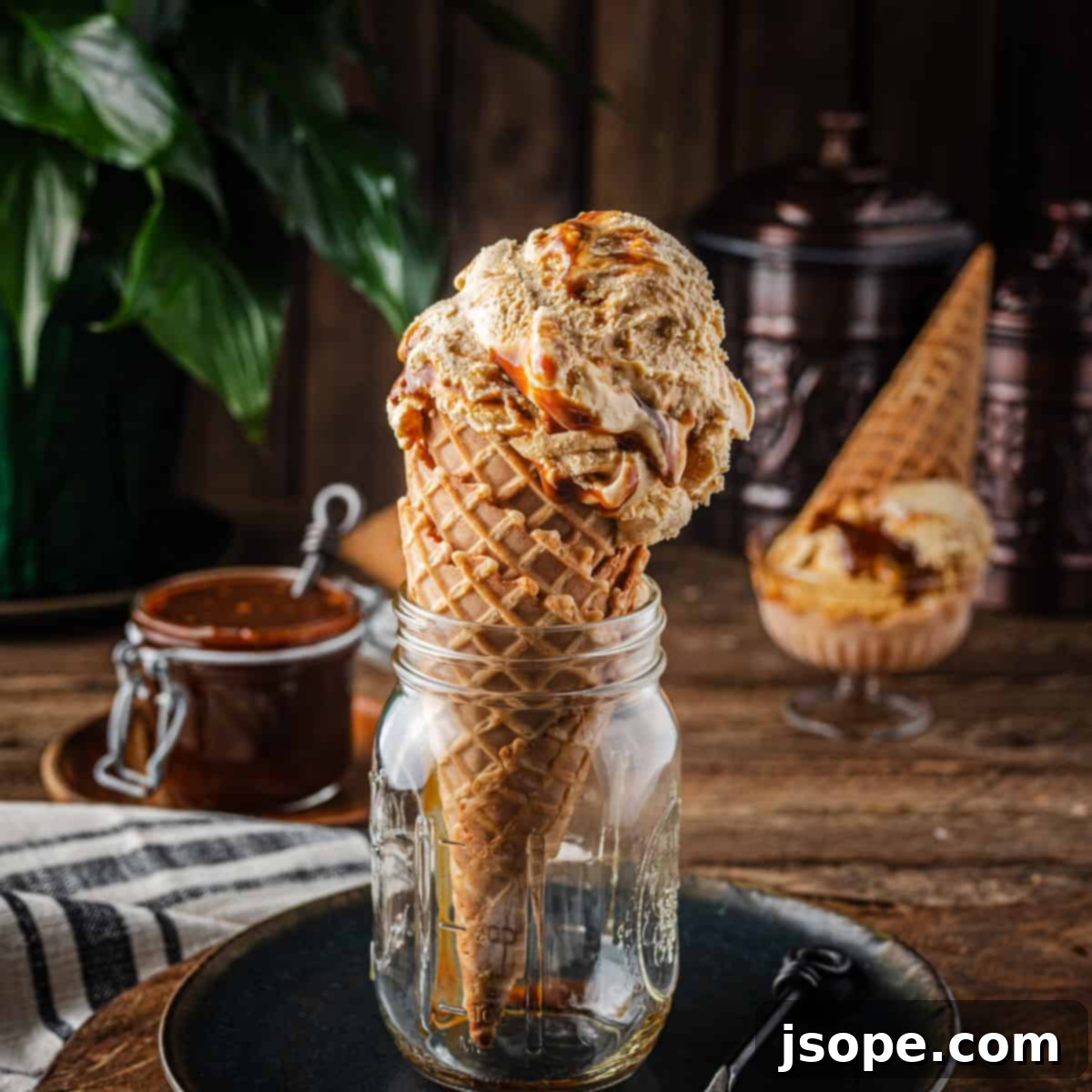 Decadent Brown Butter Bourbon Caramel Gelato in a bowl, showcasing its creamy texture and rich color