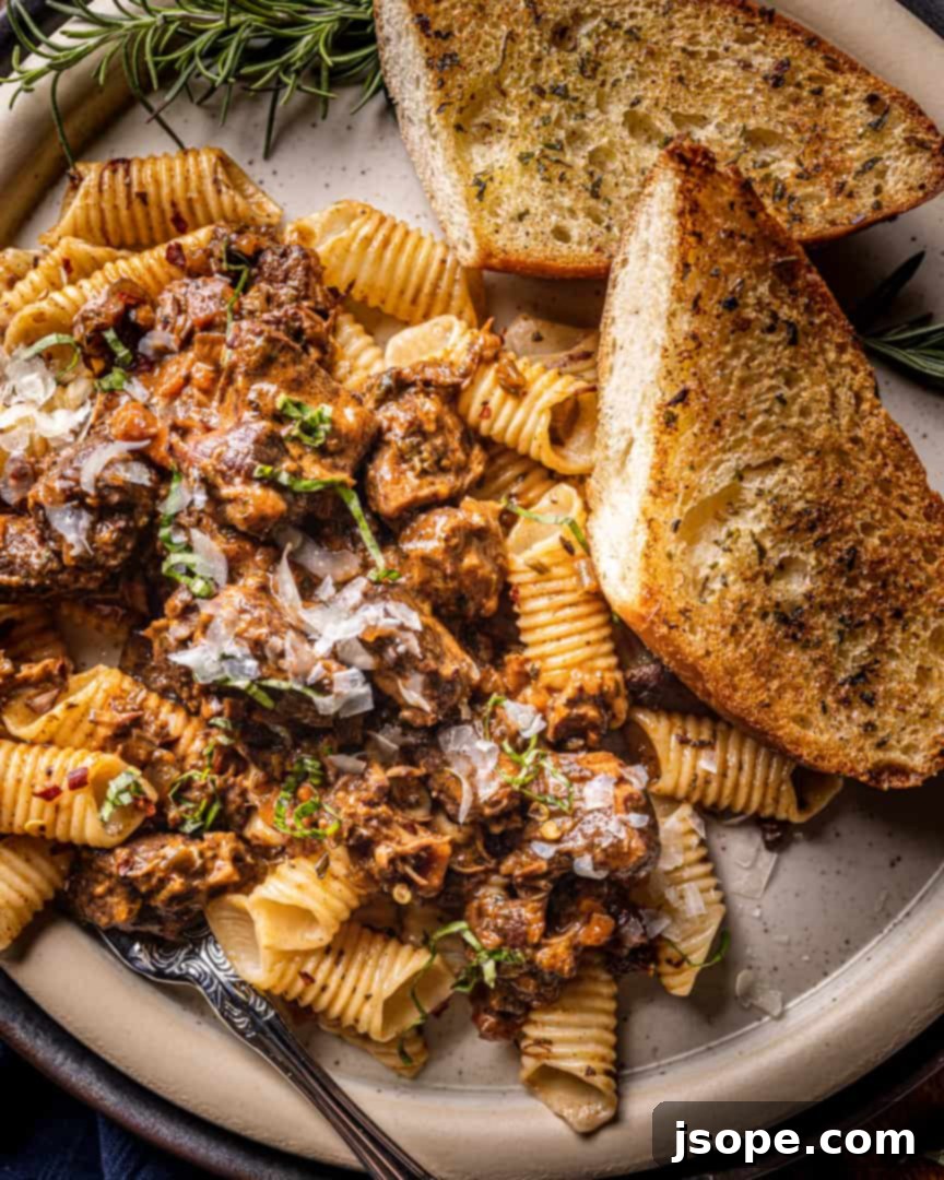 Pork and Shiitake Mushroom Ragù with a focus on shiitake mushrooms