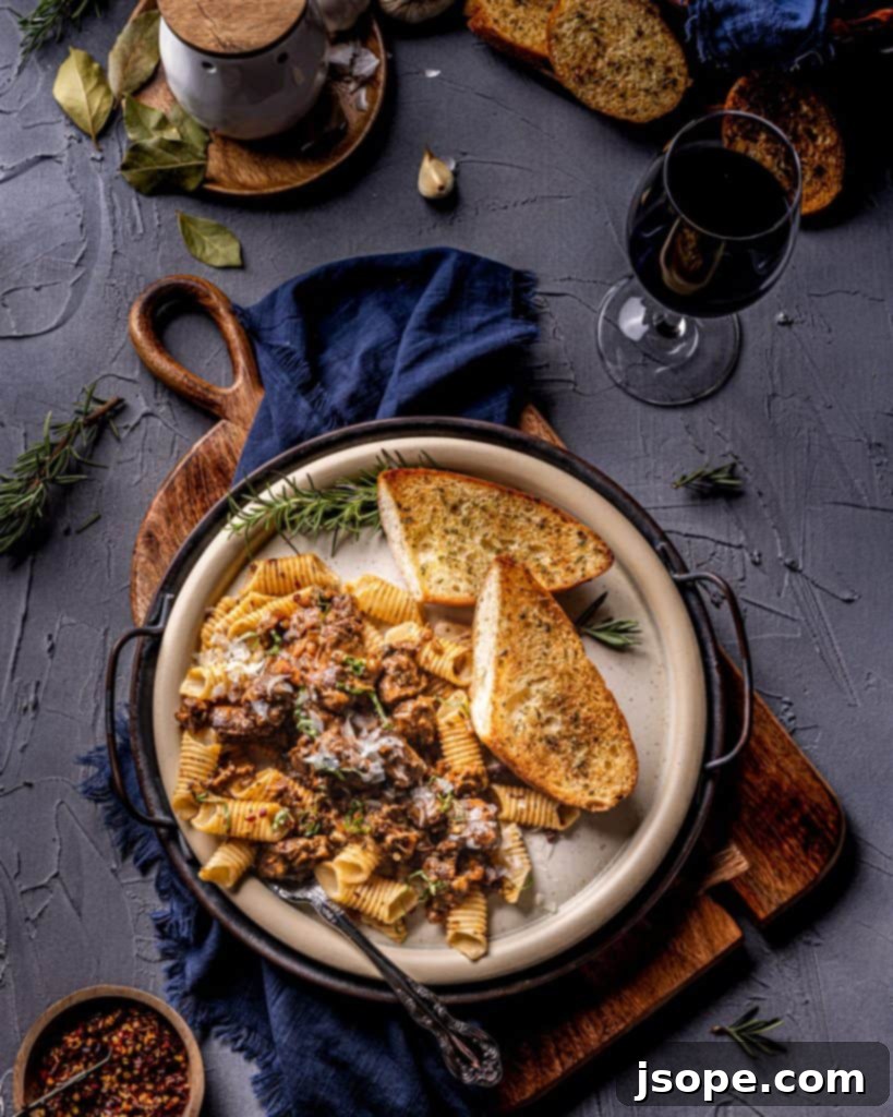Pork and Shiitake Mushroom Ragù served with fresh herbs