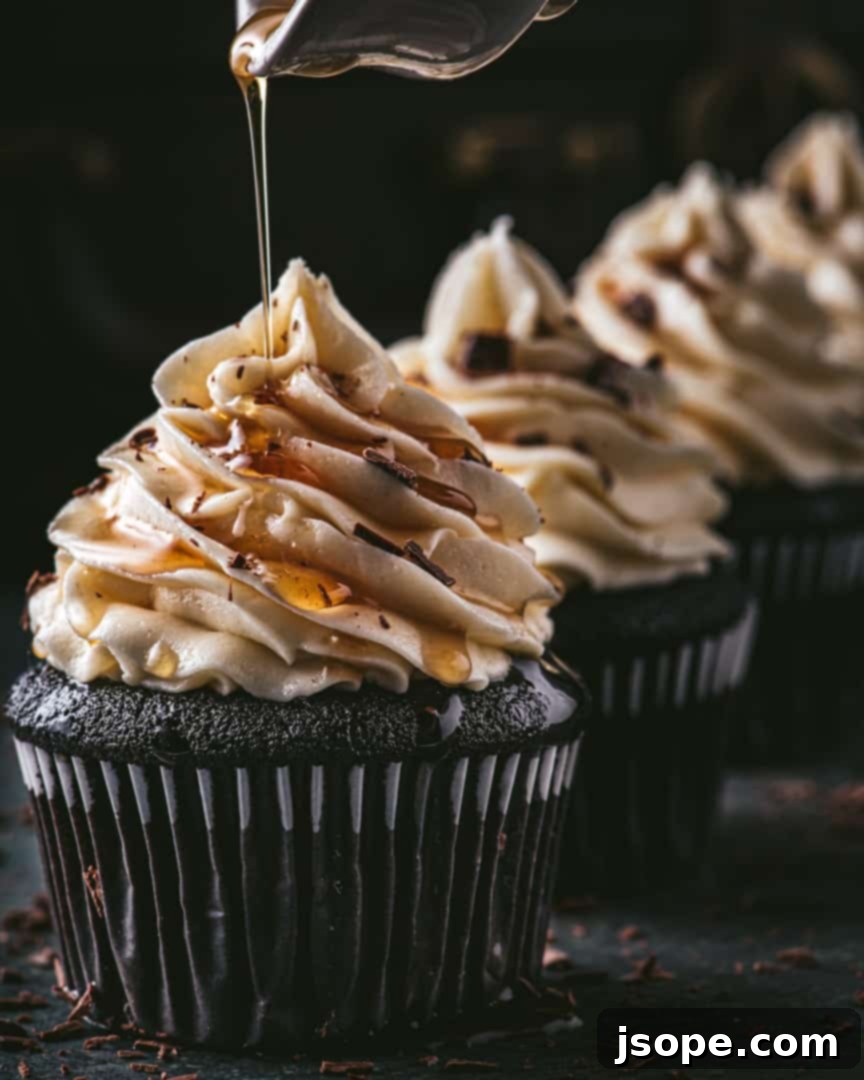 Decadent Whiskey Maple Chocolate Ganache Cupcakes 4 Whiskey Maple Buttercream Chocolate Ganache Cupcakes - Ready to Enjoy
