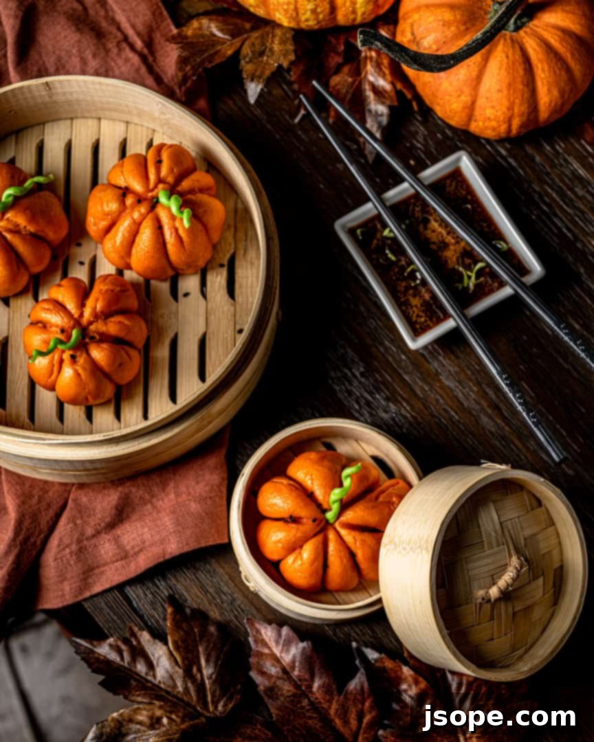 The process of tying kitchen twine around the bao to create pumpkin segments