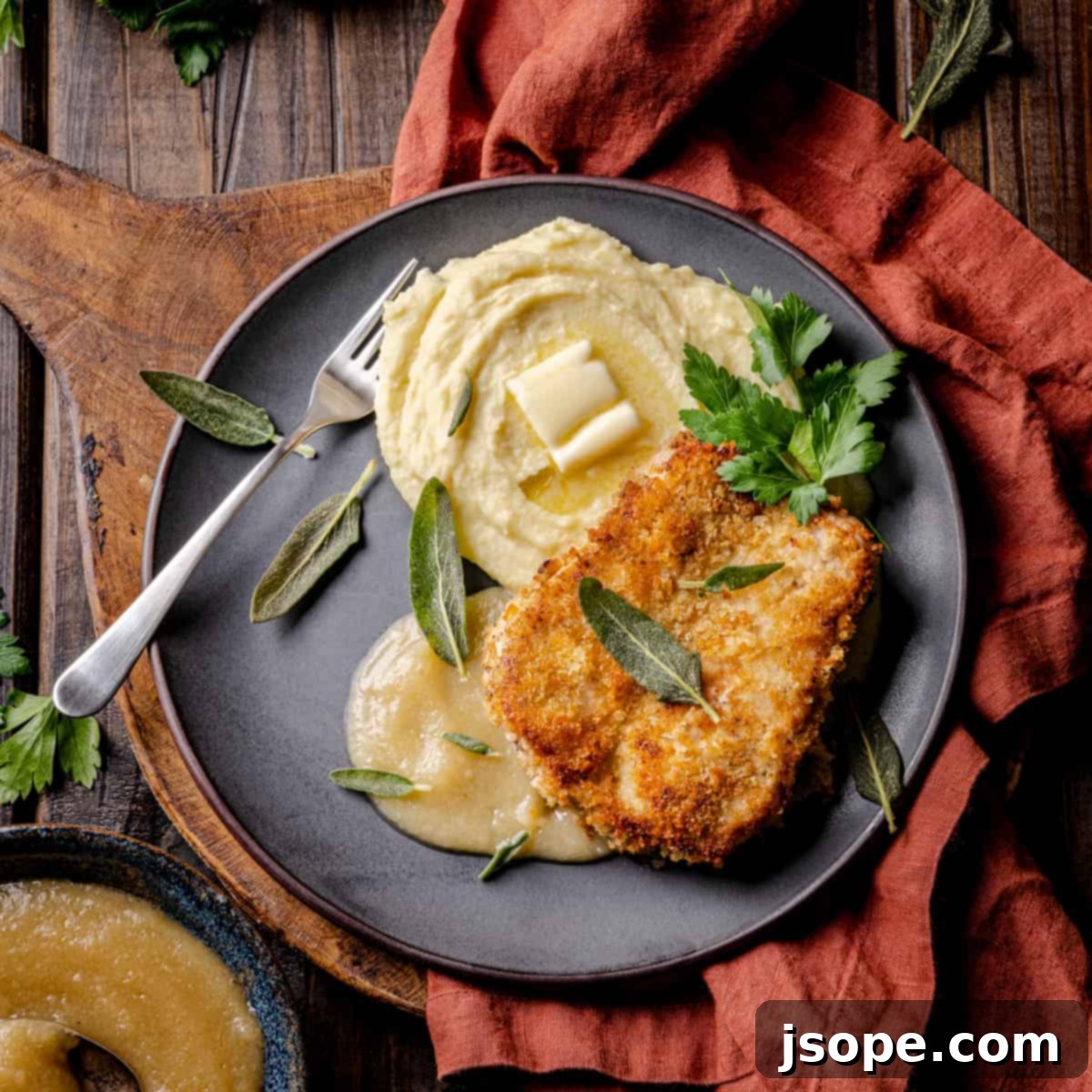 Elevated Pork Chops and Fennel Applesauce